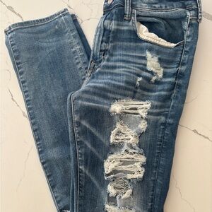 American Eagle Outfitters Blue Skinny Jeans Distressed